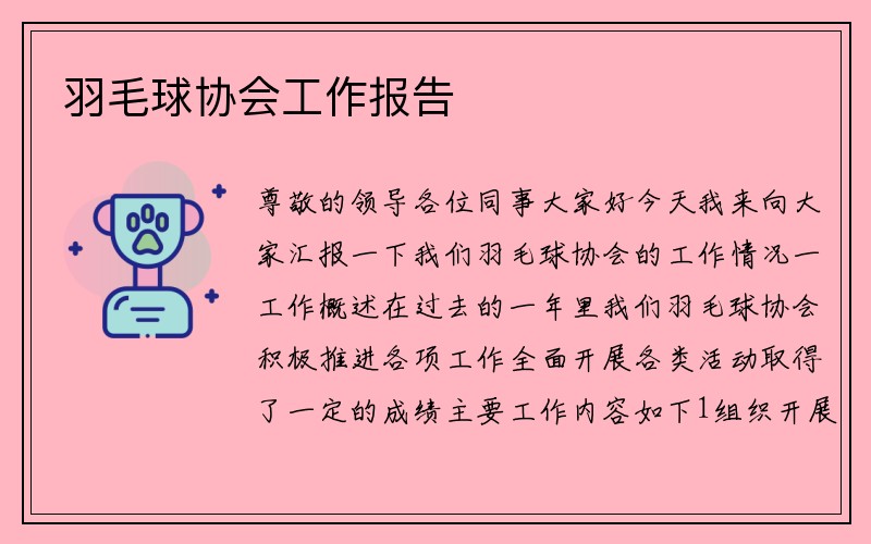 羽毛球协会工作报告